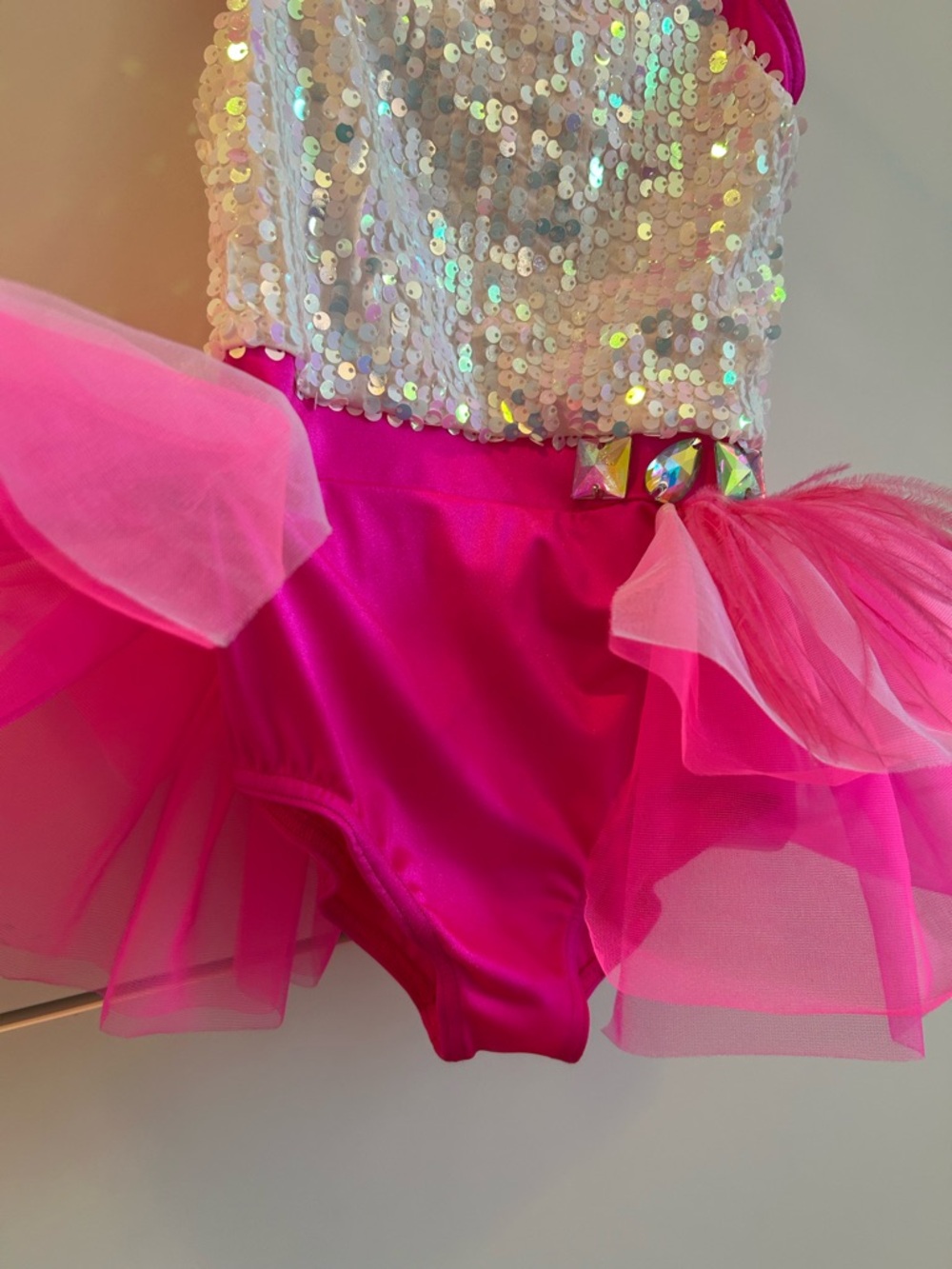 Weissman Hot Pink / White Sequin One-Shoulder Tutu Dance Costume - SC (6/6X) - Picture 9 of 12